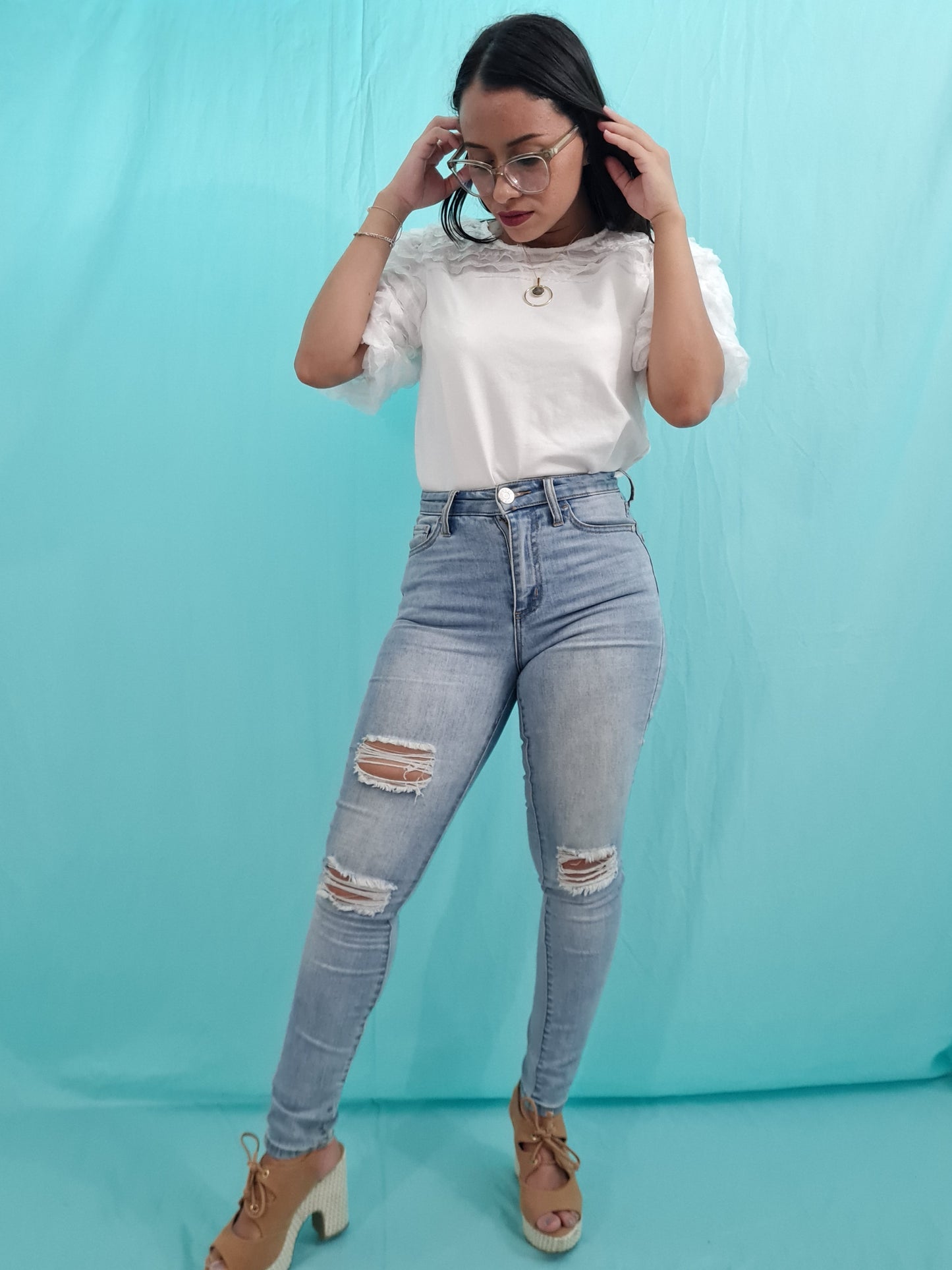 White Ruffle Puff Sleeve