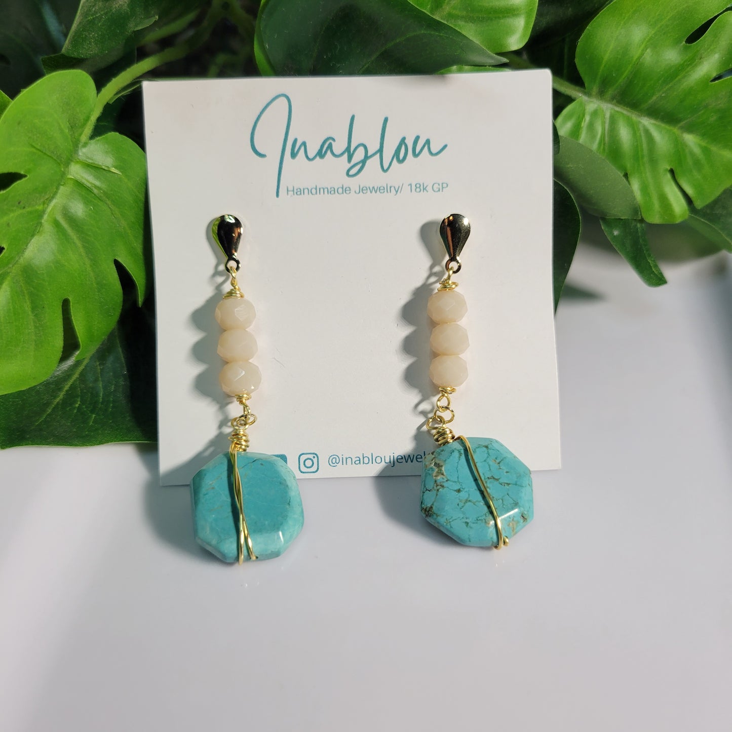 Yellow And Aqua Stone Earrings