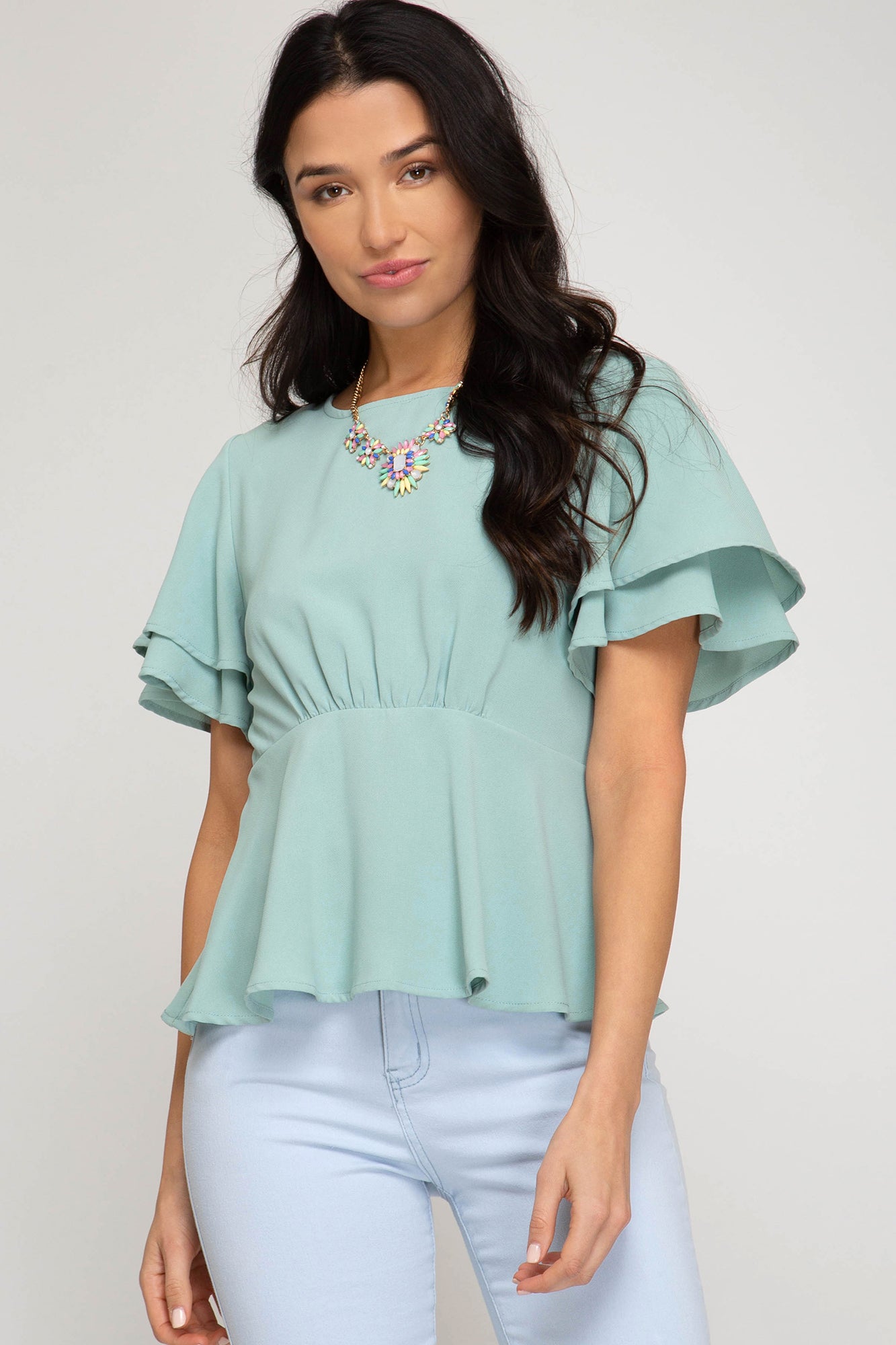 Seafoam Sleeve Woven Top