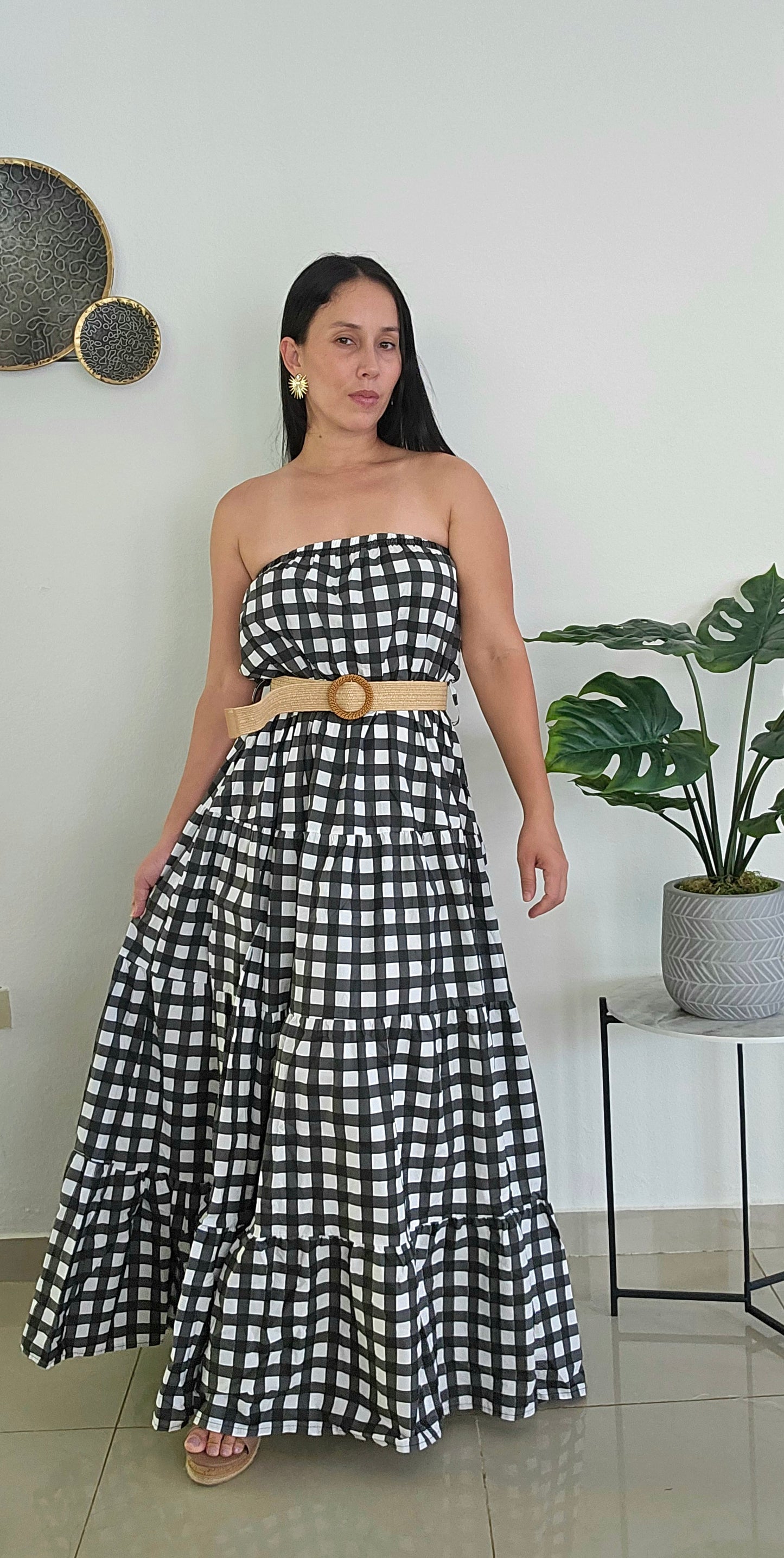 Black and White Strapless Dress