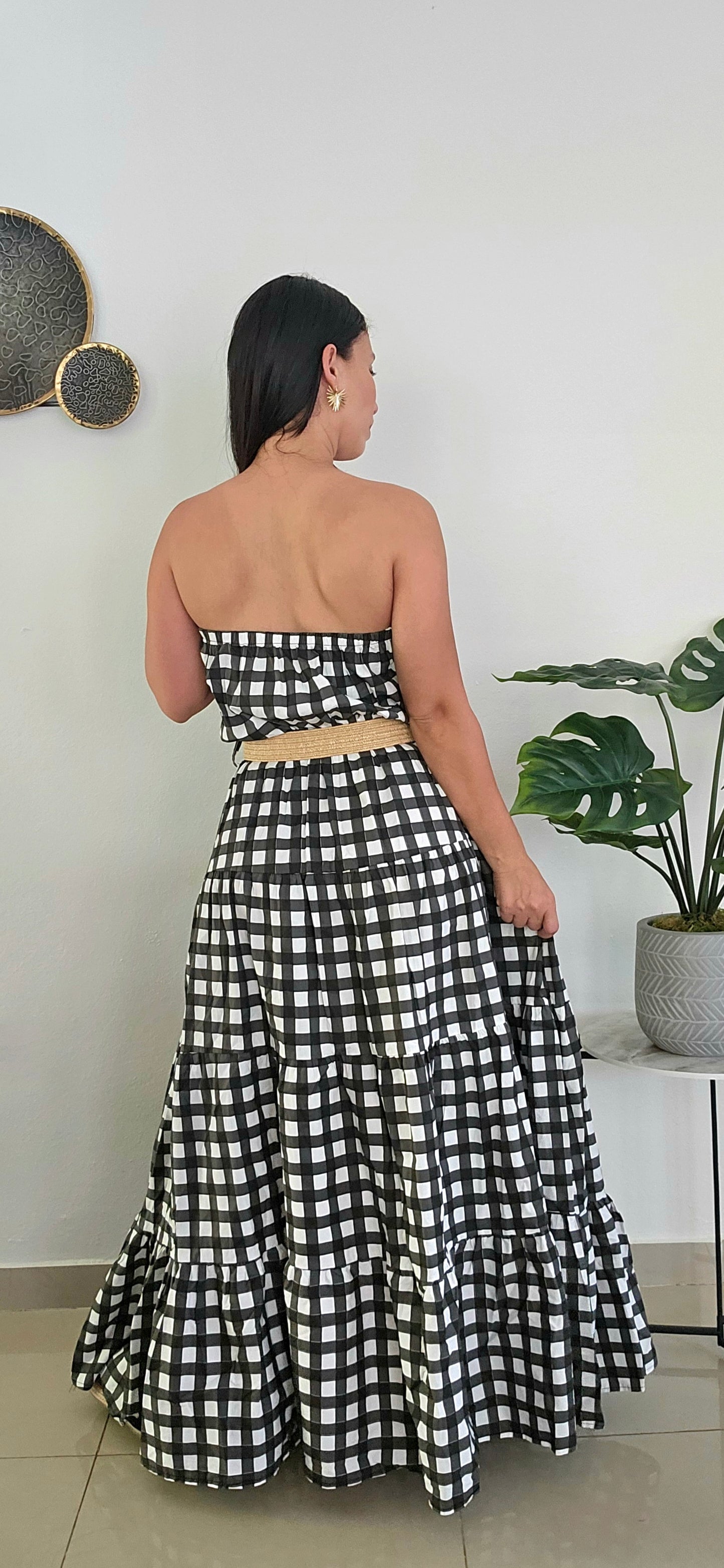 Black and White Strapless Dress