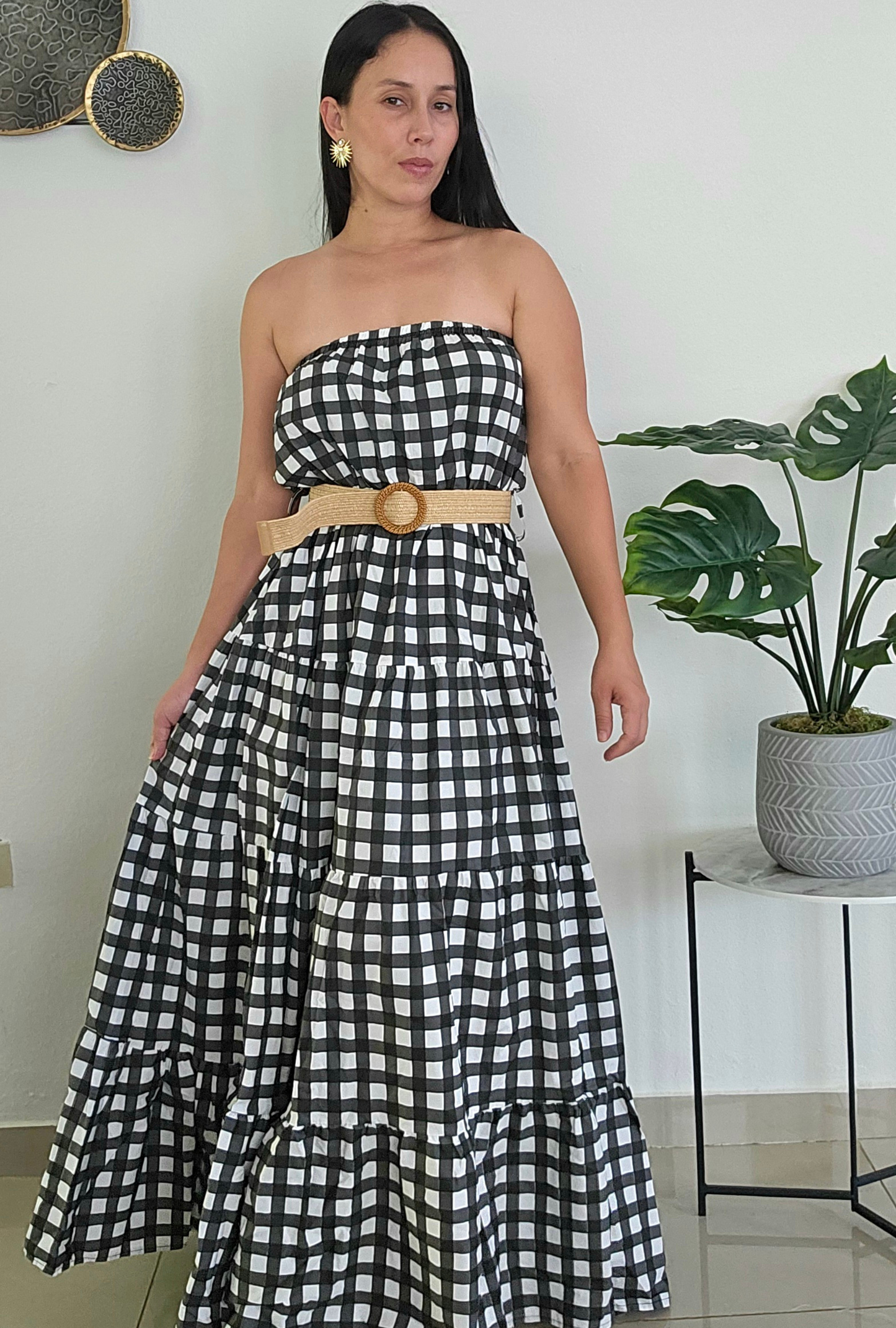 Black and White Strapless Dress