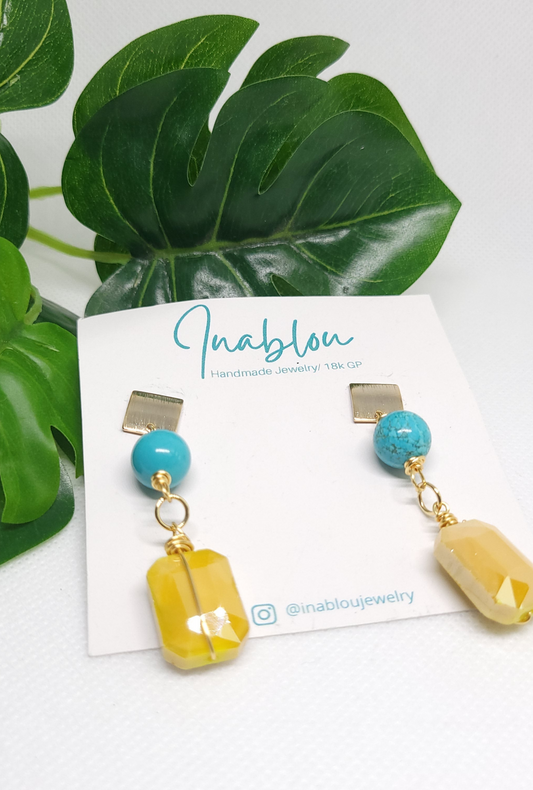Yellow And Aqua Stone Earrings